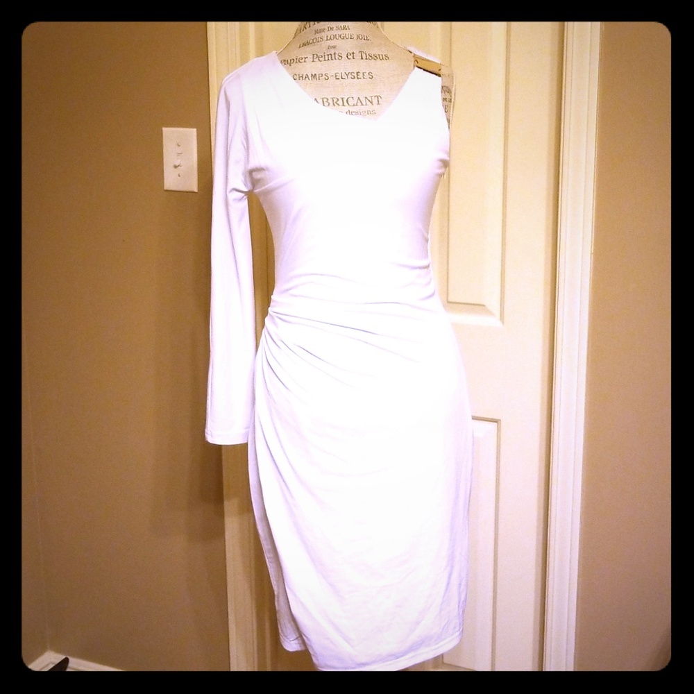 Venus Grecian one arm white cocktail dress